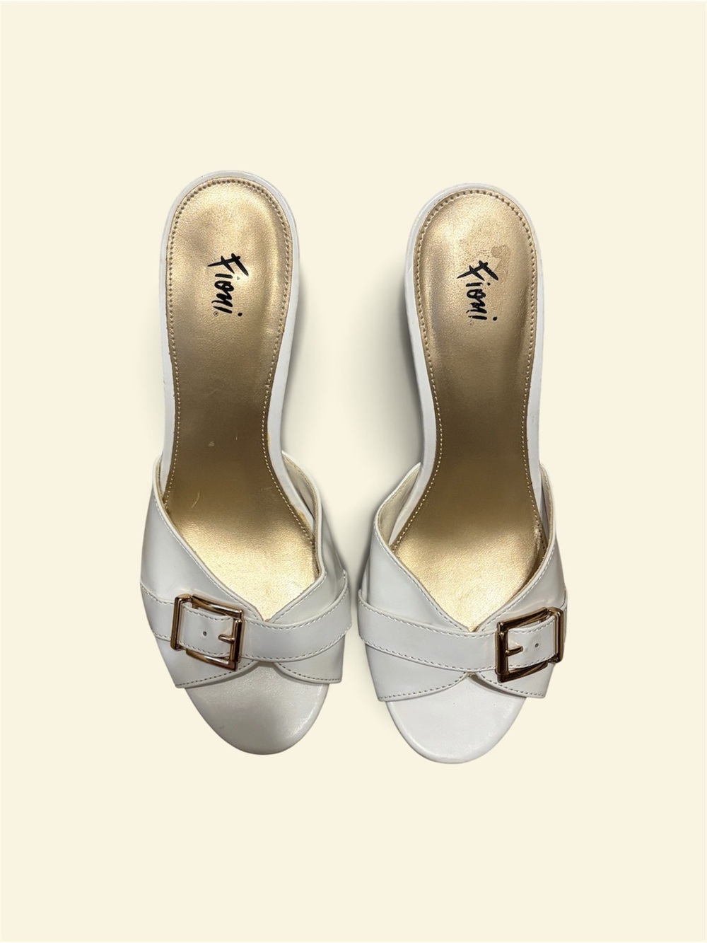 FIONI Clothing White Slide Mules with Gold Buckle